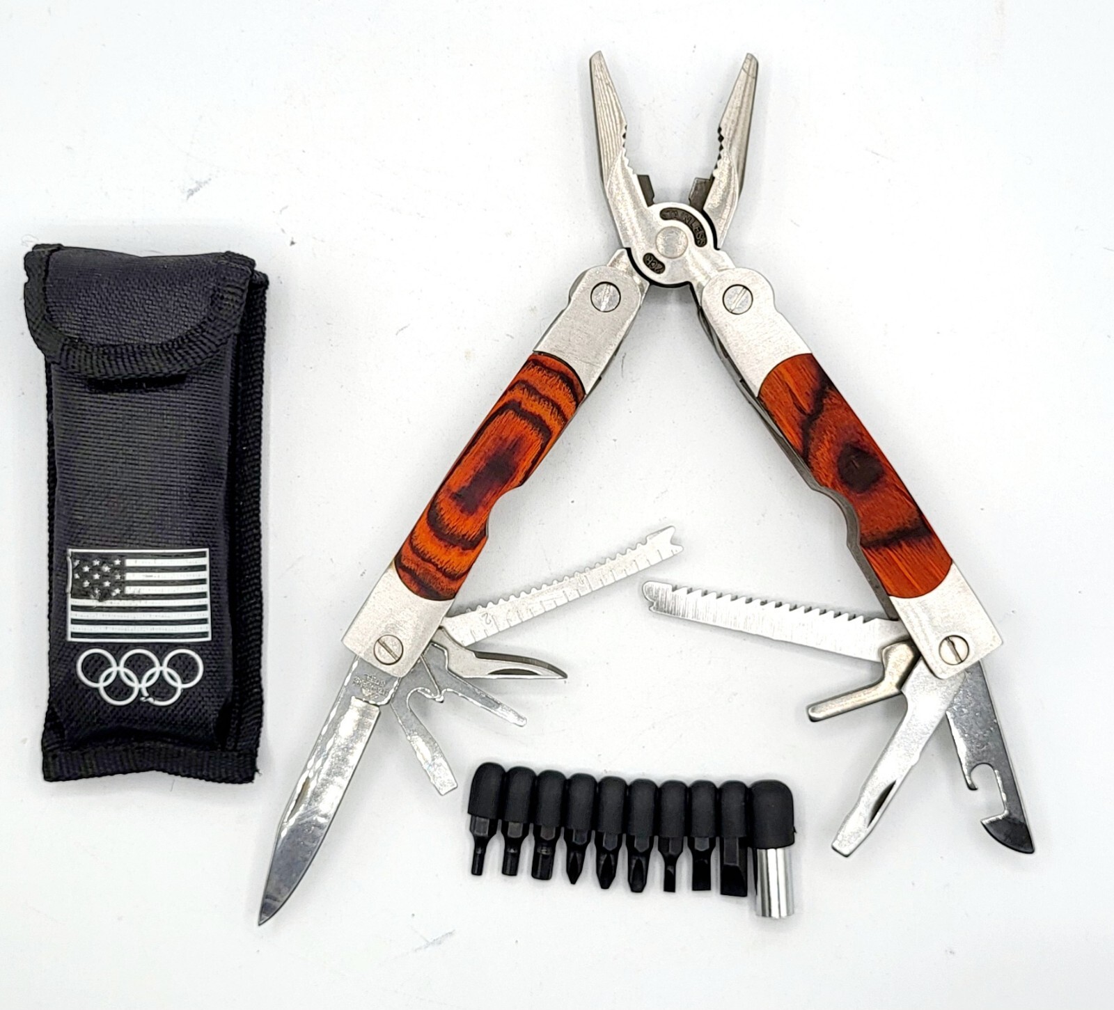 VTG 10 In 1 Stainless Steel Pocket Multi Tool With Case Outdoor Survival W Case