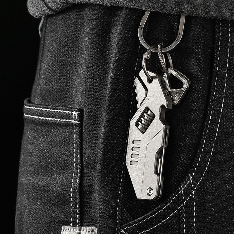 EDC Titanium Alloy Multi Tools Adjustable Wrench Pocket Folding Knife Keychain