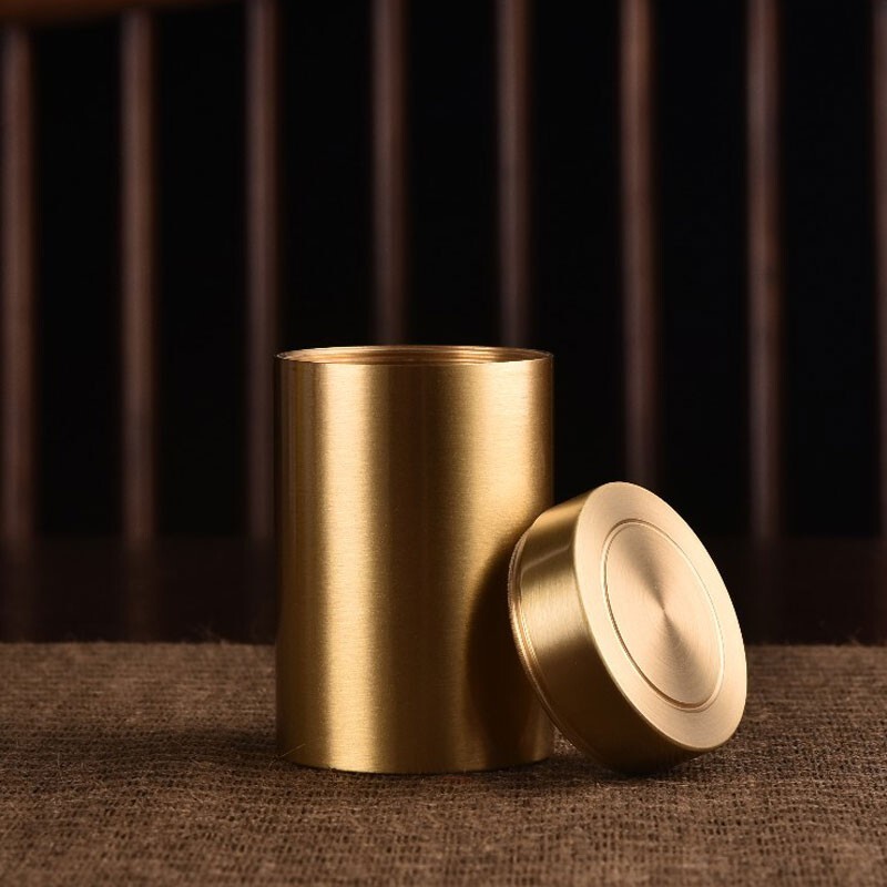 Solid Brass Sealed Tank Tea Caddy Container Portable Metal Storage Box 250g EDC