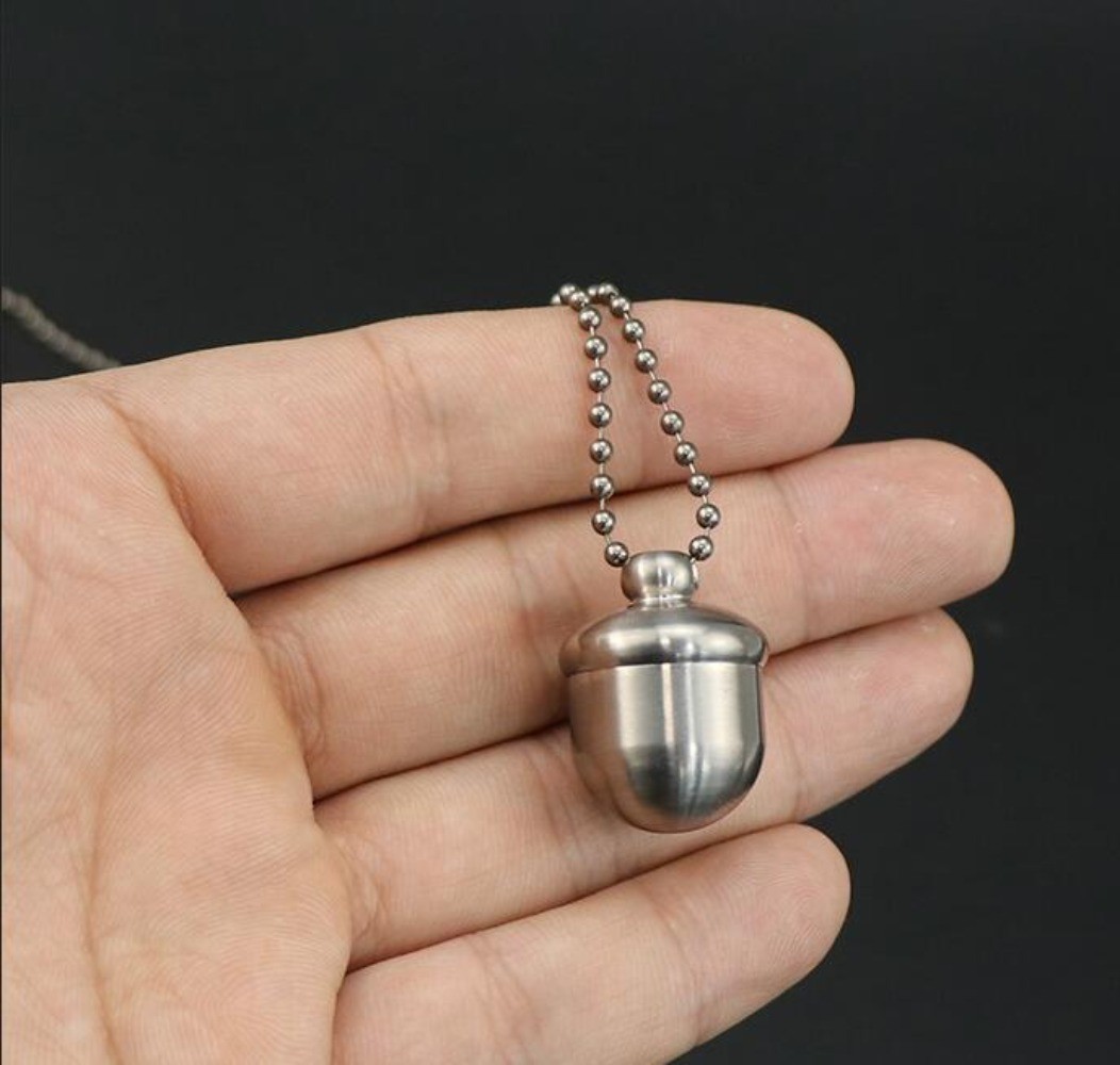 EDC Portable Pure Titanium Acorn Shape Waterproof Case Pill Box Ti Chain Pendant