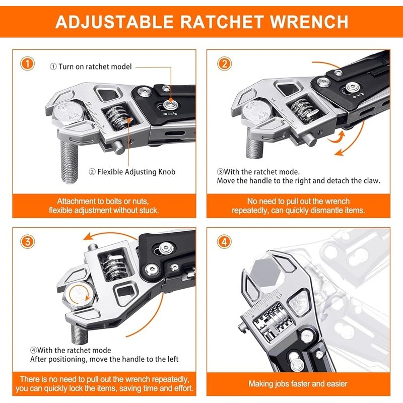 11-in-1 Adjustable Ratchet Wrench Multitool W/ Pliers Knife Saw EDC Tool New