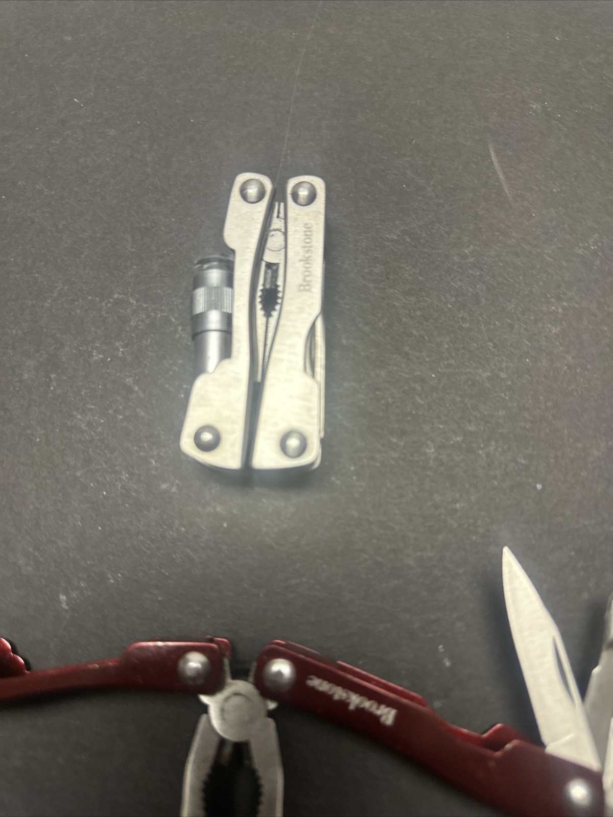 Lot Of 3 Mini Multitool Knife Brookstone with Flashlight Red, & Silver