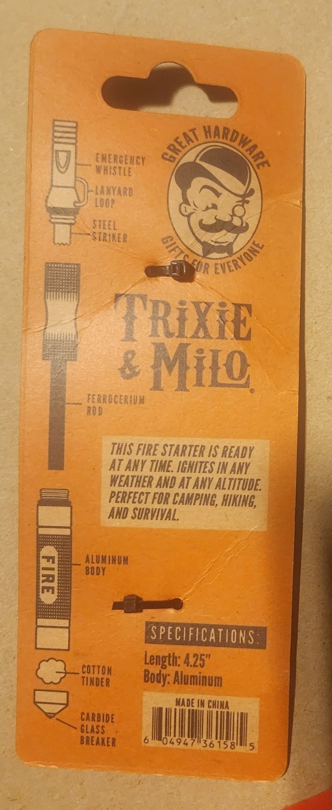 Trixie & Milo “Fire Starter” Ferrocerium rod, Whistle & Glass Breaker Multi-tool