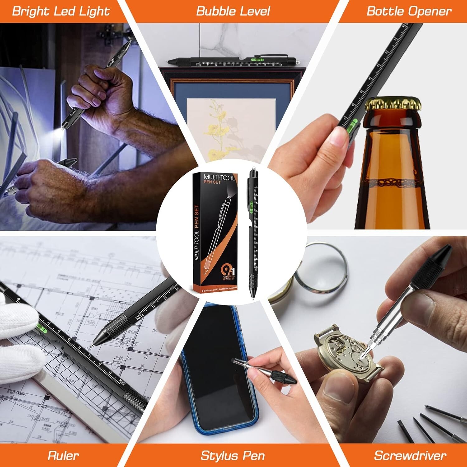 9 in 1 Multitool Pen,LED flashlight, Screwdriver, Bottle opener, Stylus,Pen etc.