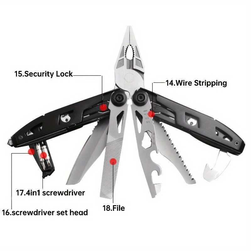 18 in 1 Stainless Steel Folding Multitool Pliers Pocket Knife Camping Multi Tool