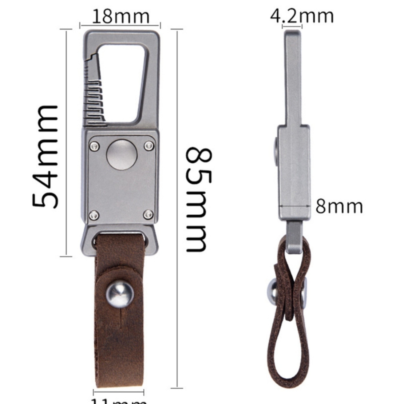 Titanium Alloy Keychain Belt Clip Bag Pendant with Leather Strap Removable