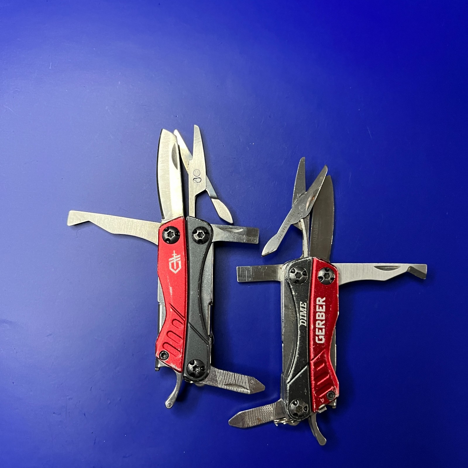 Lot of 2 Gerber Dime Multi-Tools Small Keychain Pliers Knife File Scissors
