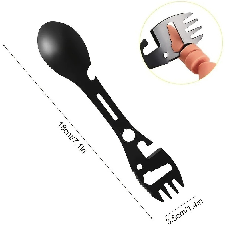 2pcs 10‑in‑1 Stainless Camping Tool – Spoon, Knife, Wrench & Bottle Opener – NEW