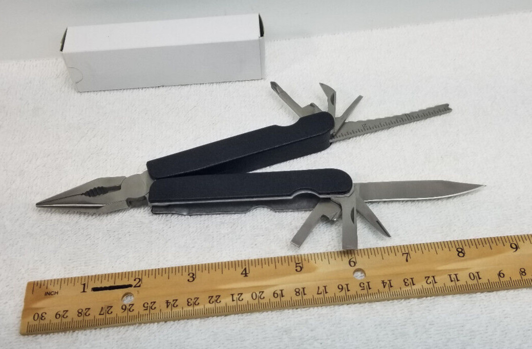 Heavy Duty Black Multi Utility Folding Knife/Tool 15 Function Made in china NEW.