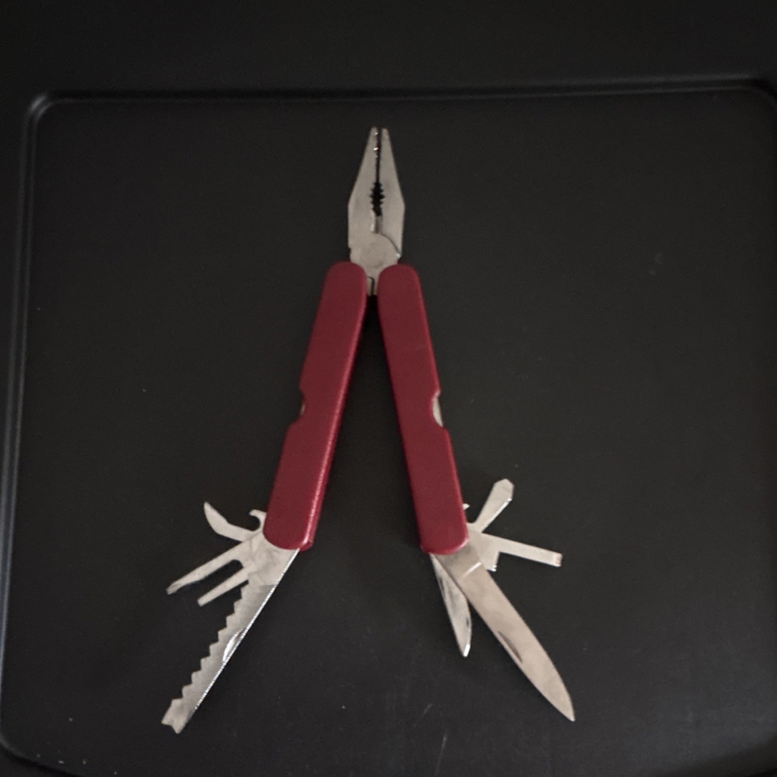 Red 8-in-1 Folding Pliers Multi-Tool w/ Knife Saw File Bottle Opener, 4in