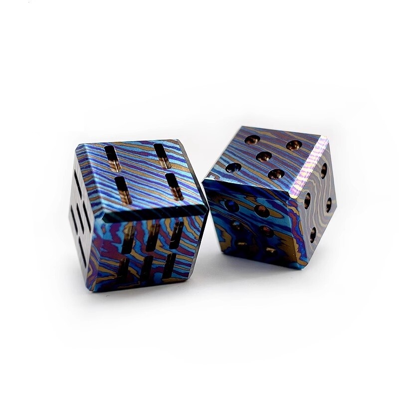 Solid Titanium Damascus Dice Whiskey Chilling Stone Metal Ice Cube EDC Toy Gift
