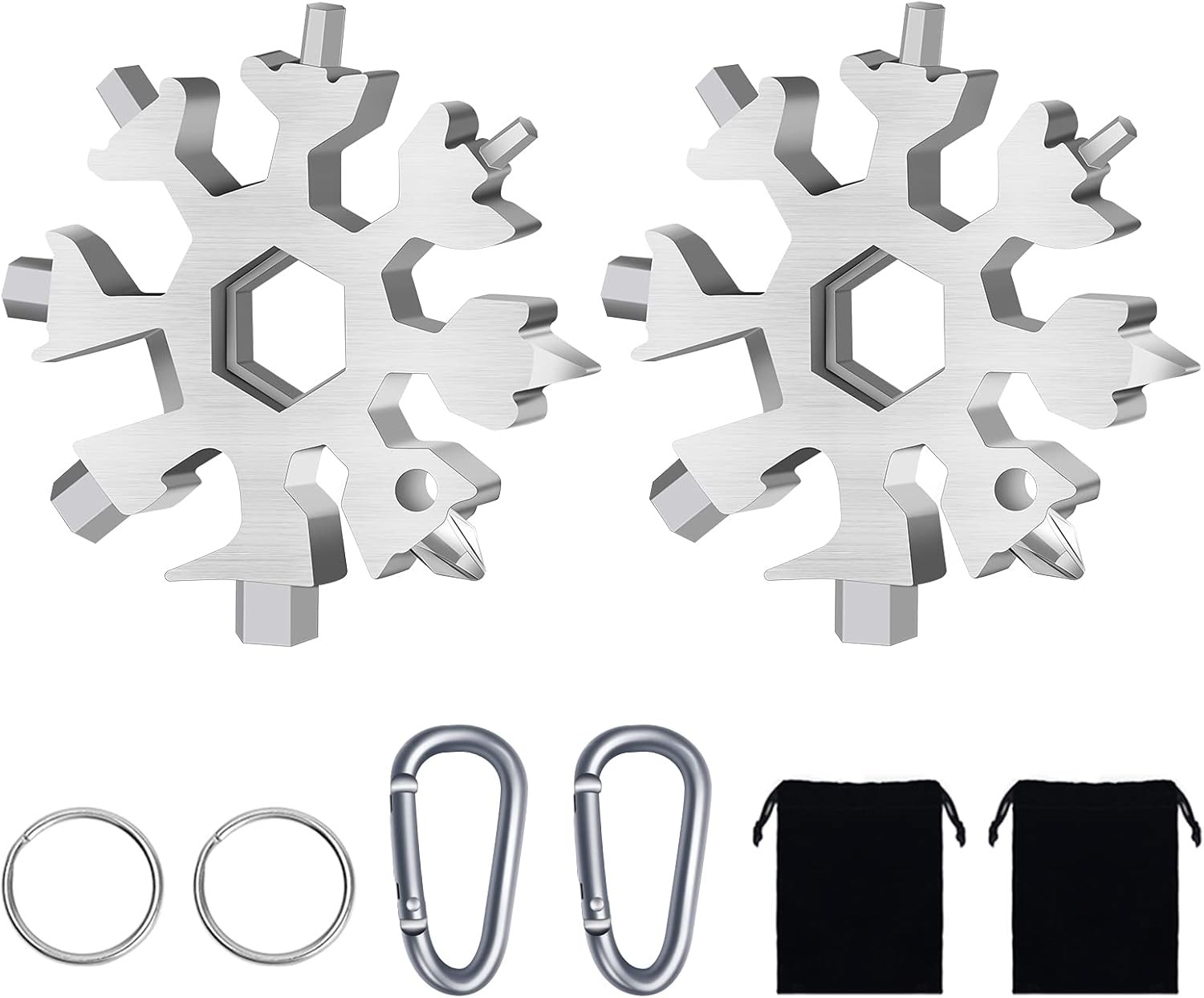 18-in-1 Snowflake Multitool 2 Pcs Stainless Steel Standard Multi-Tool W/ Key