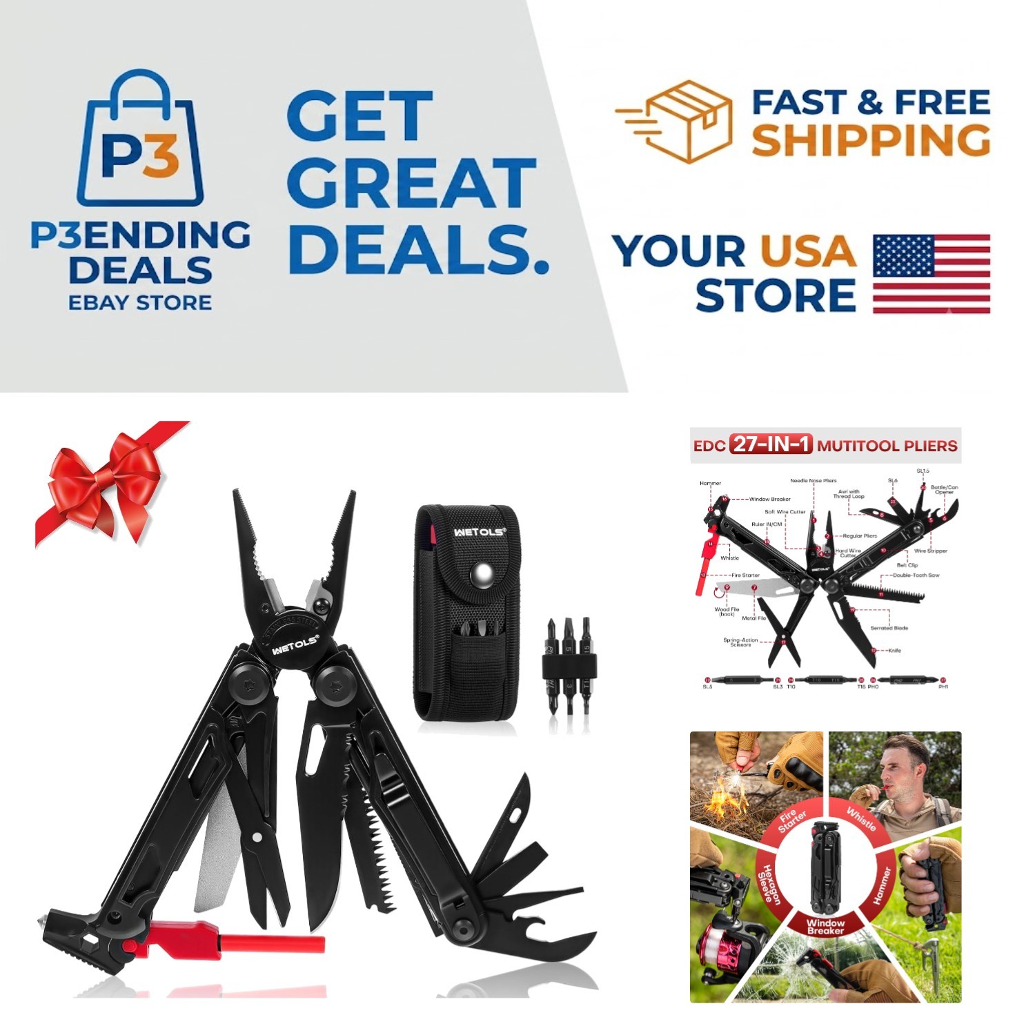 Edgy Black 27-in-1 Multitool: Pocket Knife, Pliers & More for Adventurous Souls