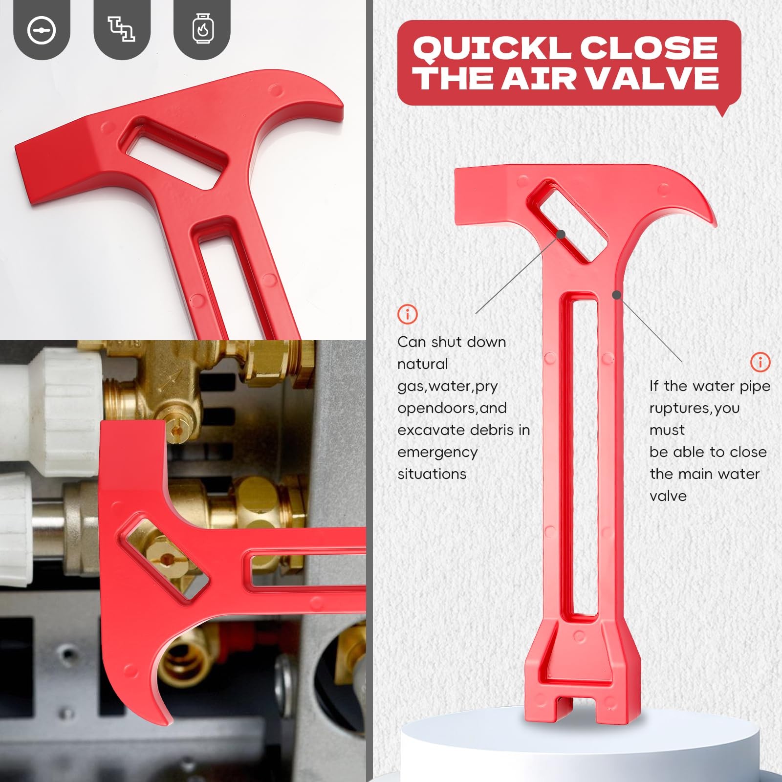 4-in-1 Emergency Tool – Gas & Water Shut Off Wrench, Non-Sparking Pry Bar, Ea…