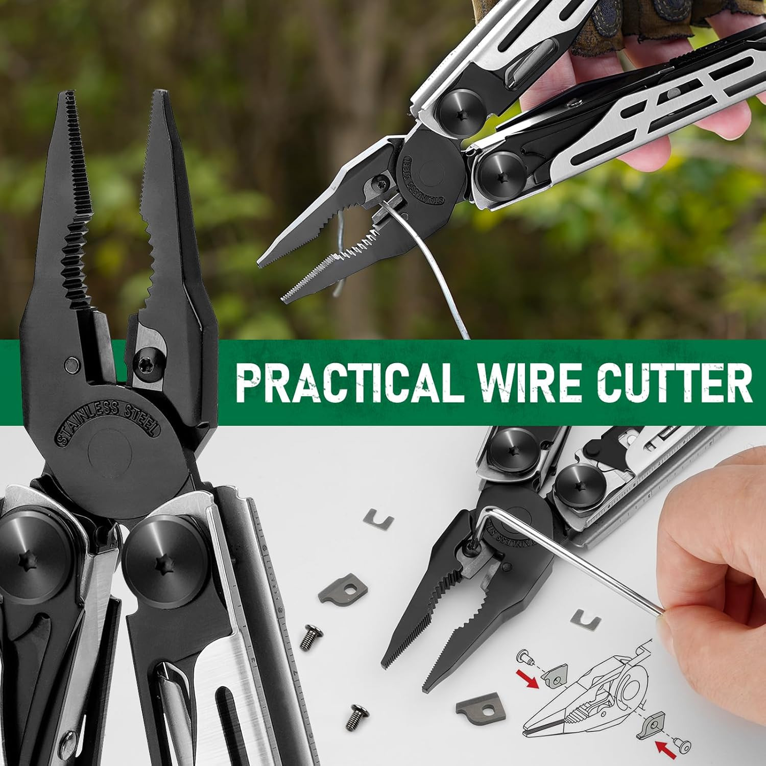 BIBURY Multitool Pliers Pro BI2045, Foldable Multitools with Replaceable Wire Cu
