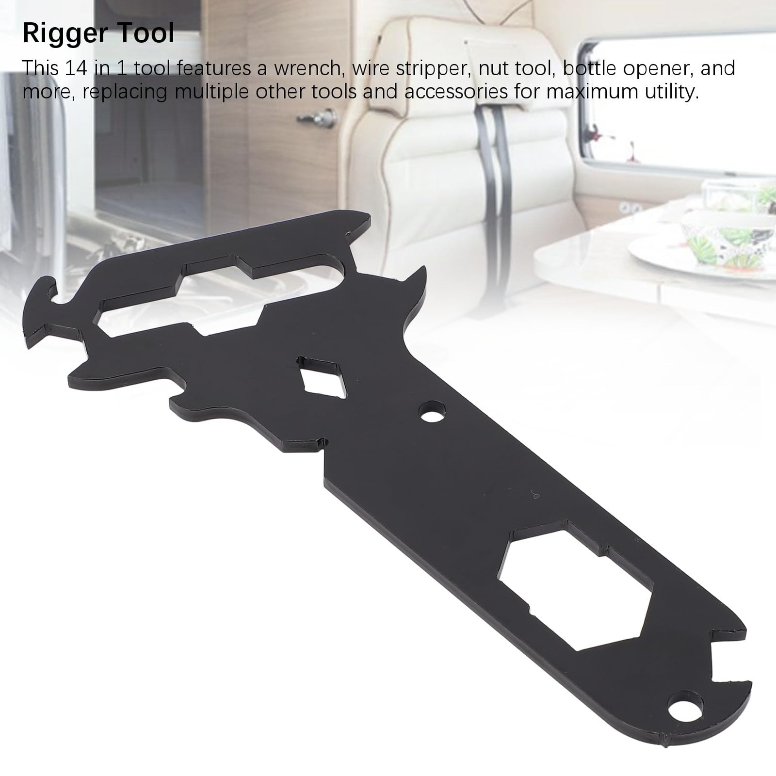 Black 14in1 Multitool Keychain with Wrench, Wire Stripper, Rigger Tools, Mult…