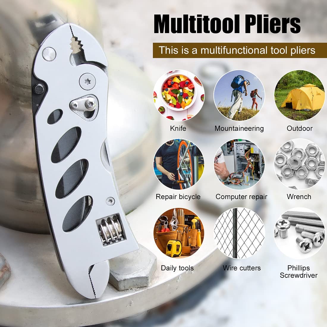 Multitool Wrench With 7 Tools/Pliers/Wire Cutter/Flat Screwdriver/Phillips Sc…