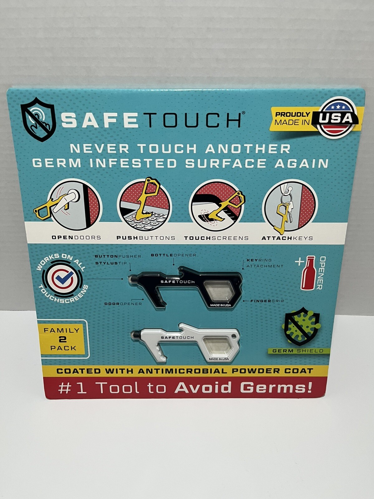 SafeTouch Hygiene Multi-Tool Works on Touch Screen Bottle opener USA (2 Pack)