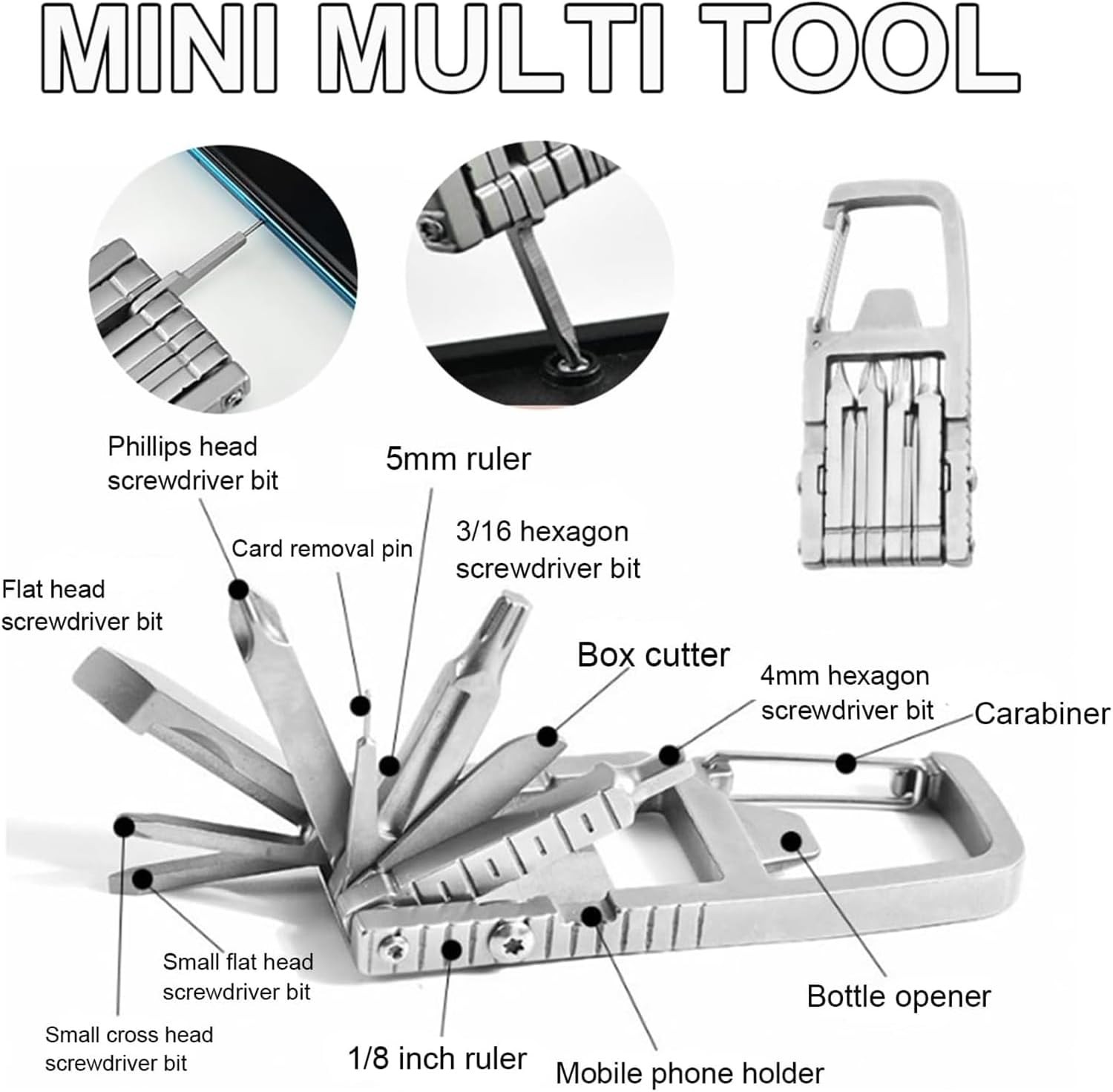12 in 1 Mini Multi Tool, Portable Keychain Multitool, Needle Nose Pliers, Bottle