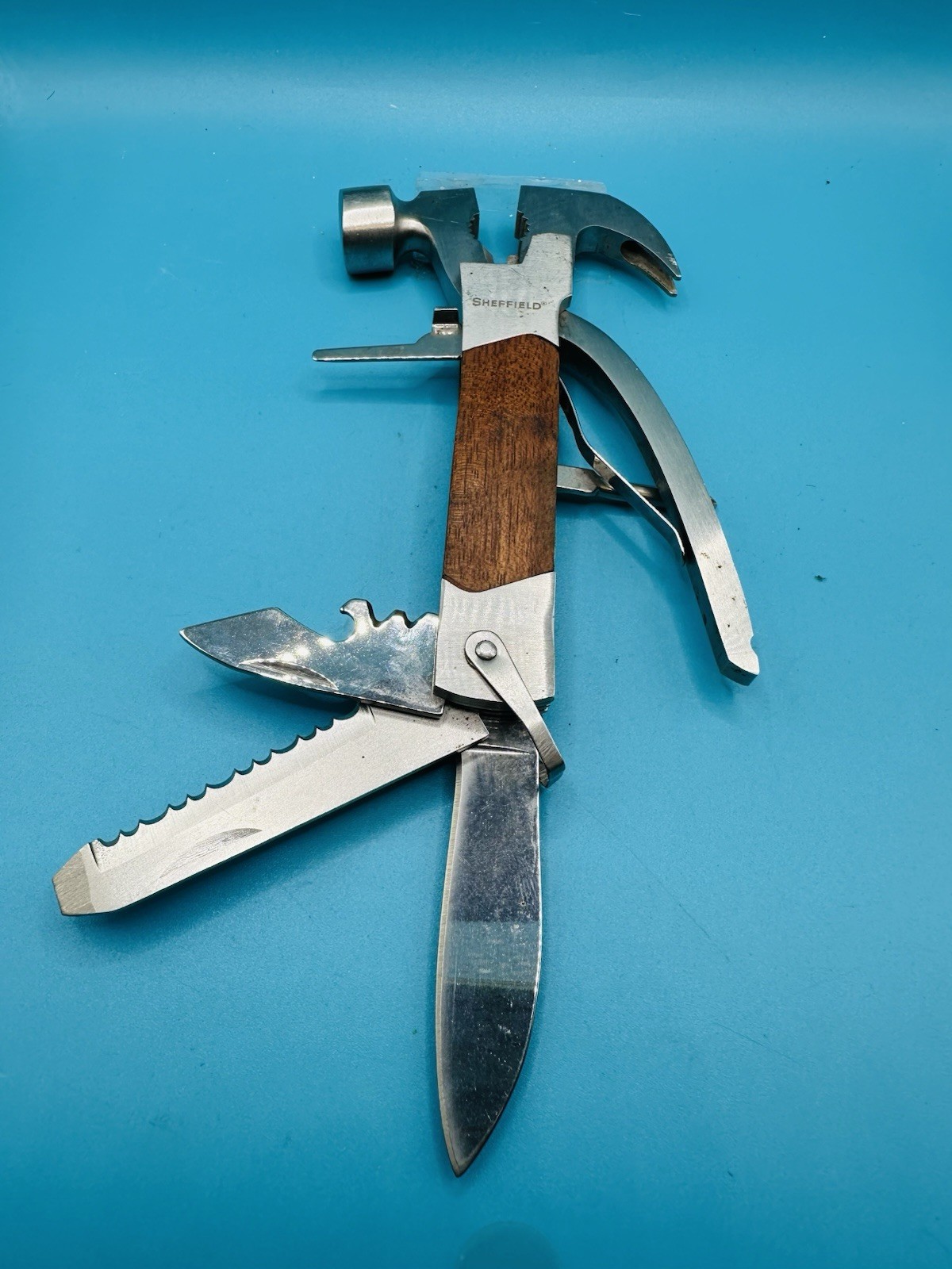 Wood and Stainless Hammer Tool 7-IN 1 Multi Tool Wood Handle —