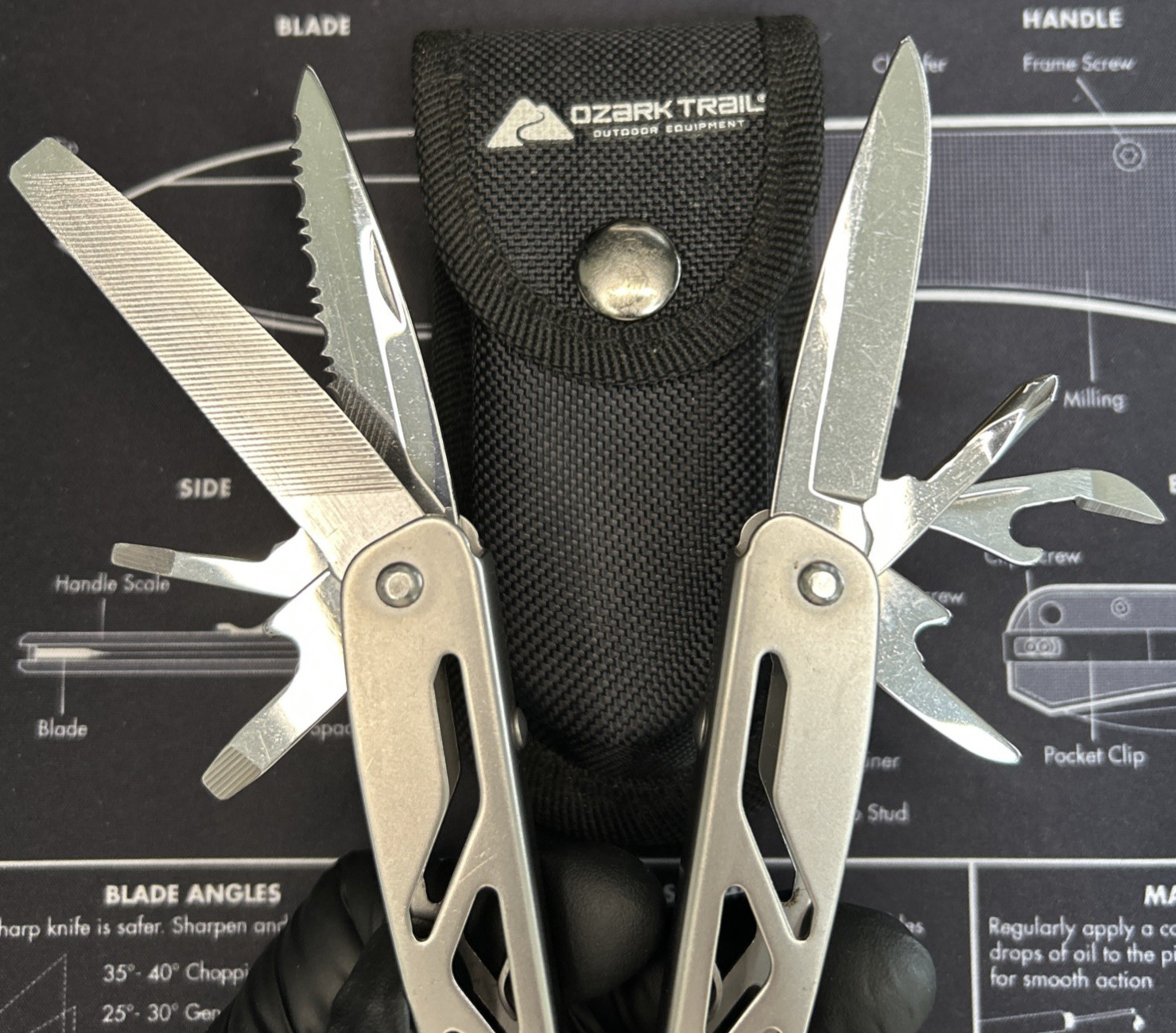 Ozark Trail Multi Tool Pliers Knife Stainless Steel w/ Pouch Camping EDC VGUC