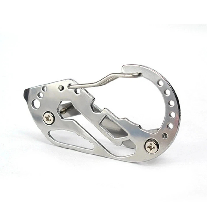 Stainless Multi Tool EDC Pocket Survival Carabiner Screwdriver Keychain Wrench**