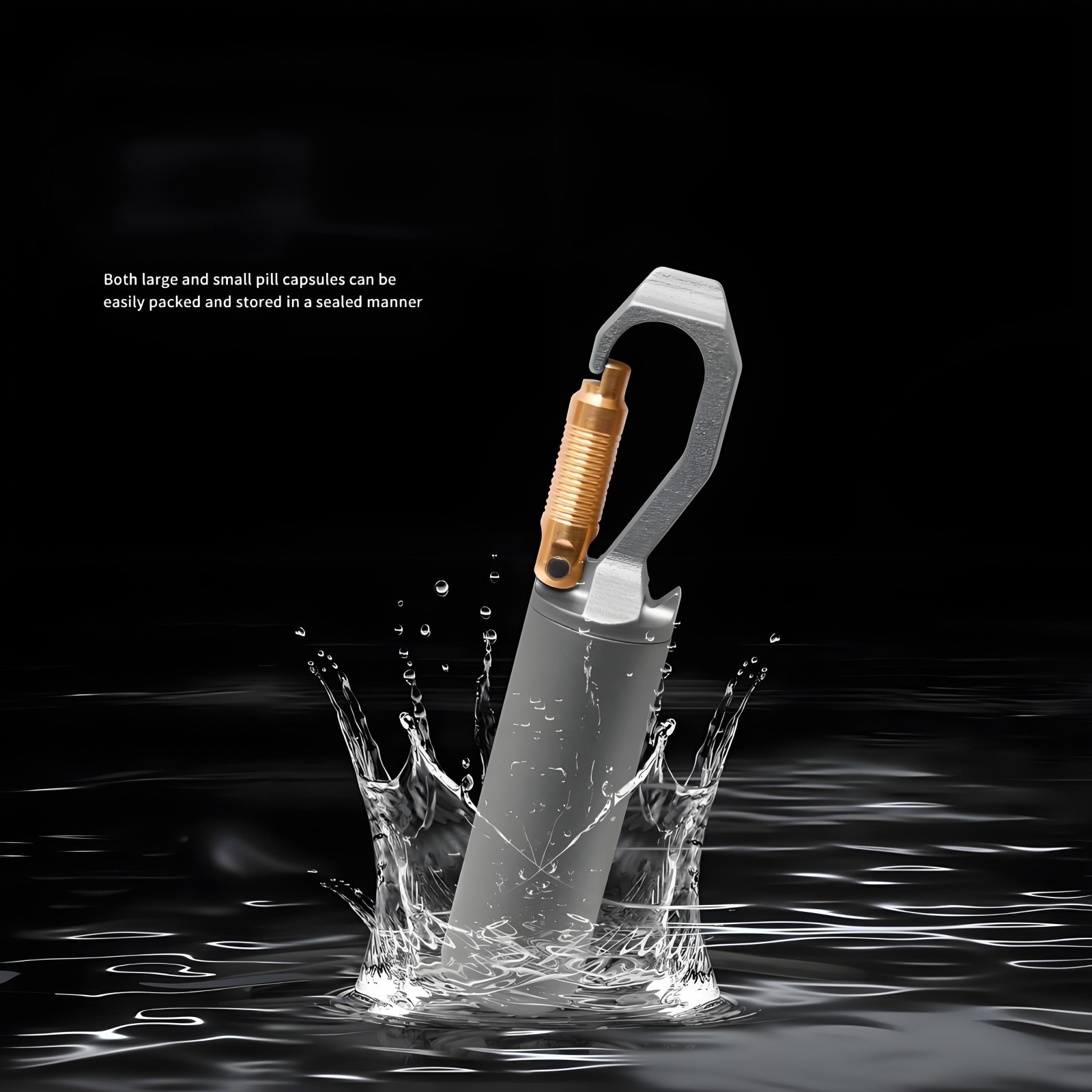 Titanium Alloy Mini Pill Case Bottle Opener with Carabiner Clip Waterproof