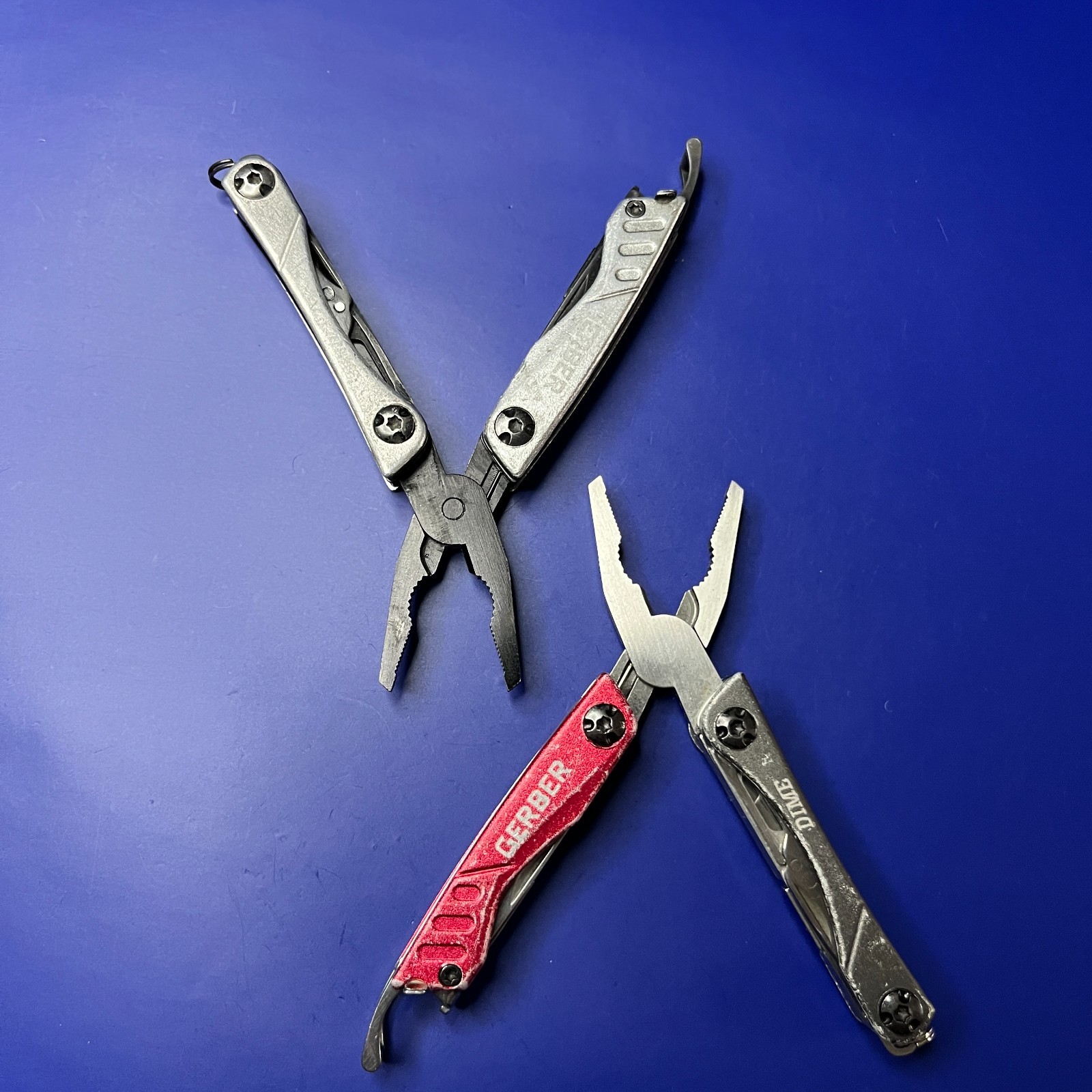 Lot of 2 Gerber Dime Multi-Tools Small Keychain Pliers Knife File Scissors