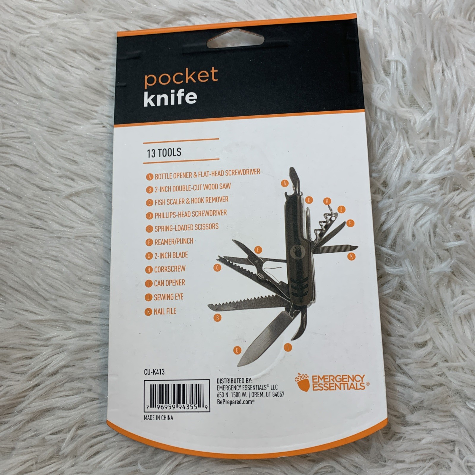 Emergency Essentials 13-Function Knife, Rubber Grip, Stainless Steel, New