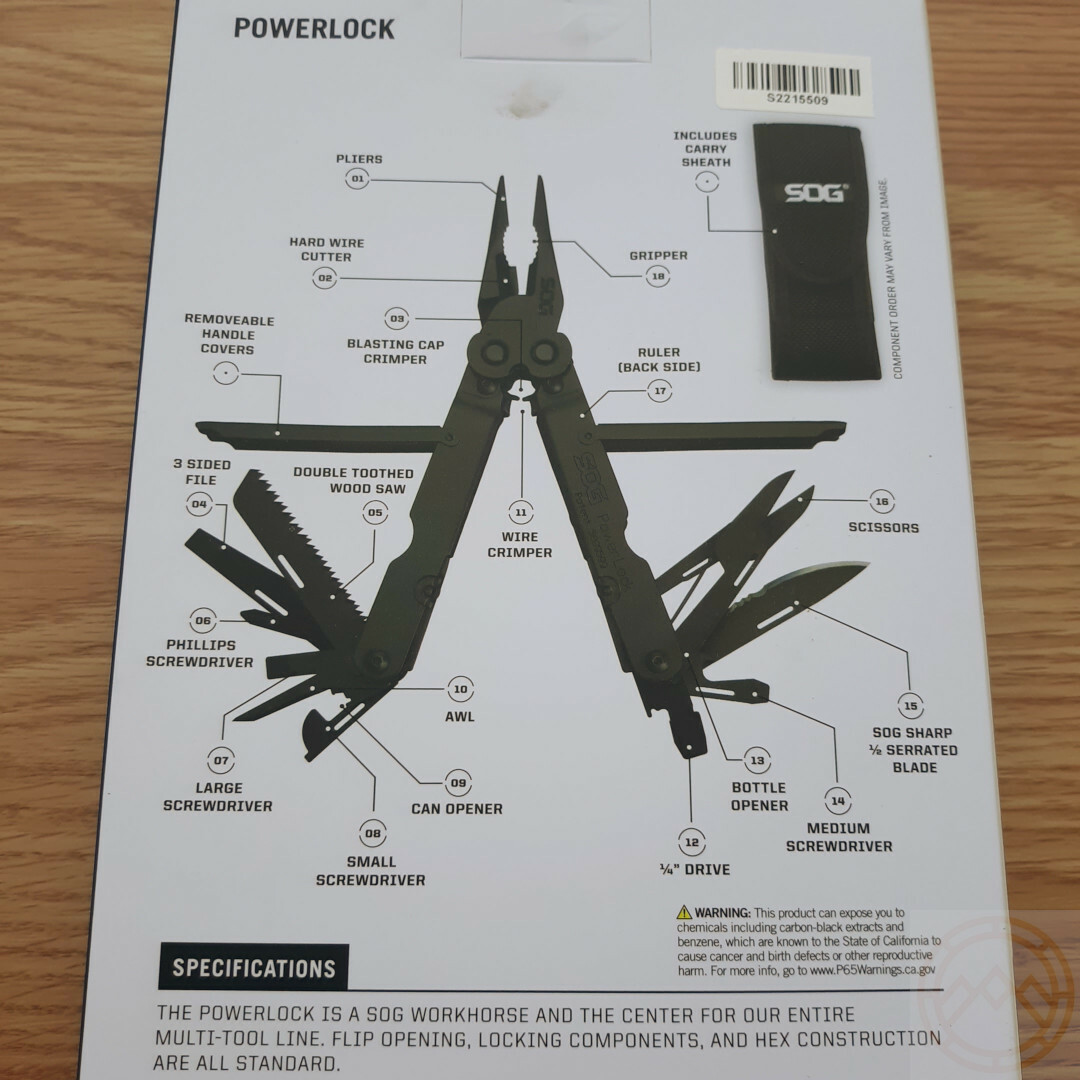 SOG Powerlock Eod Black Oxide Comfortable Pliers Screwdrivers Crimpers Openers