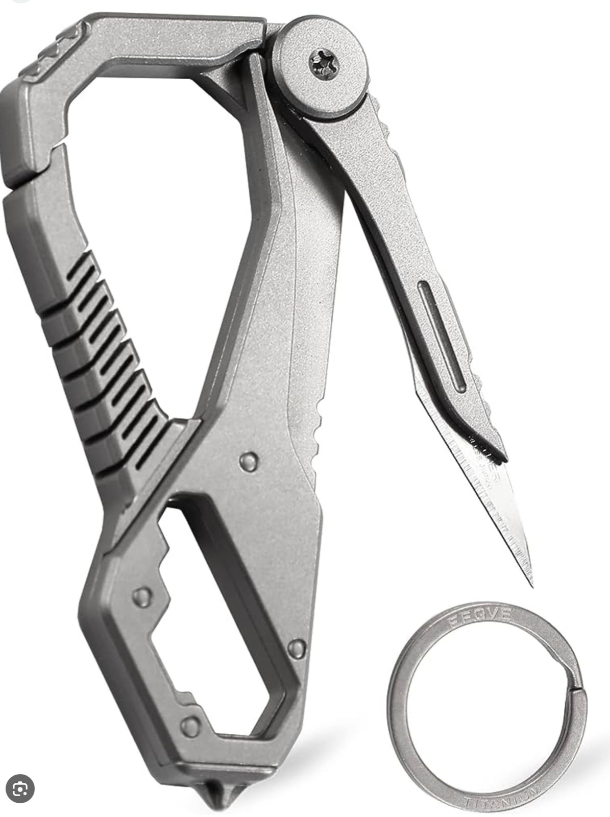Titanium Carabiner, Palm Sized EDC Multitool with Ring,