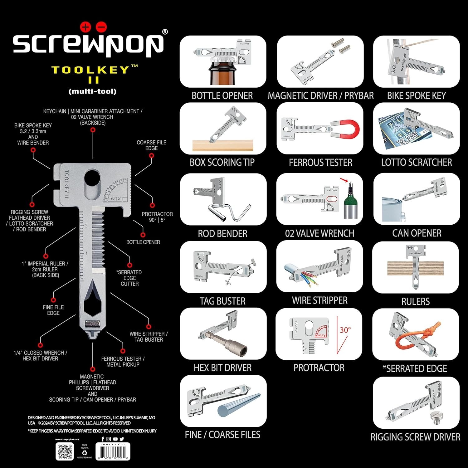 Screwpop Toolkey II 17+ Multi-Tool Keychain Screwdriver EDC Pocket Tool Silver
