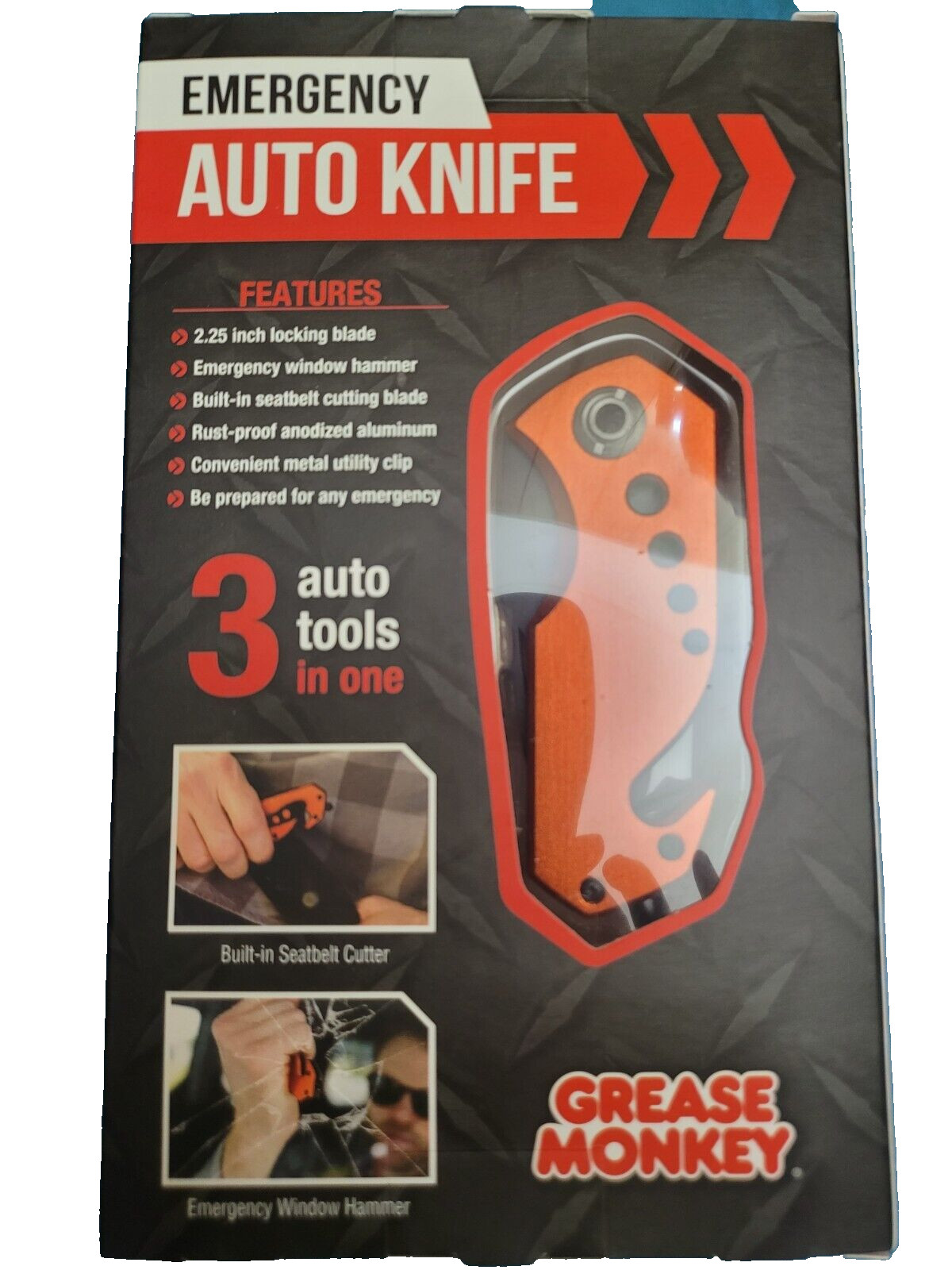 Grease Monkey Auto Emergency Knife 3 Tools In One