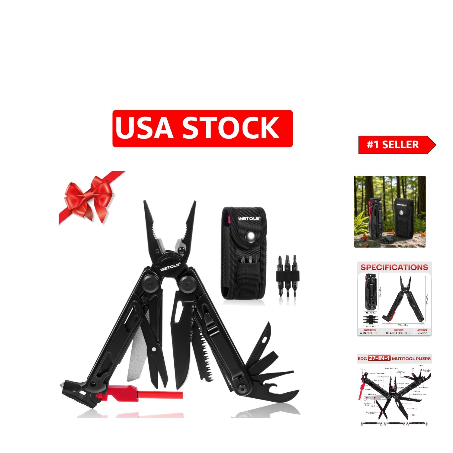 Compact & Versatile 27-in-1 Multitool Pocket Knife with Self-Locking Sheath