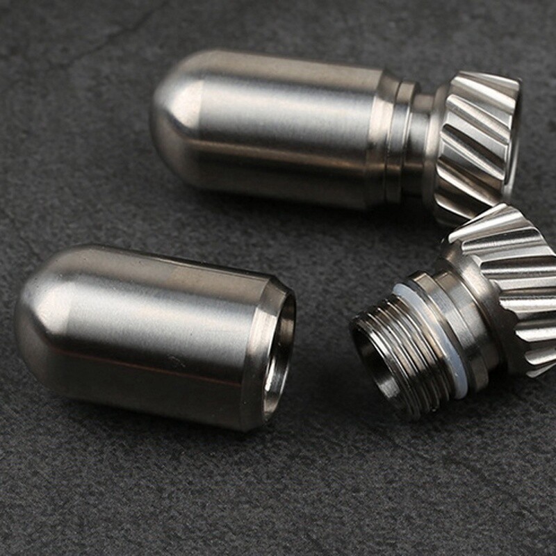 Titanium Ti CNC Torpedo Type Portable Waterproof Pill Case Key Container EDC Box