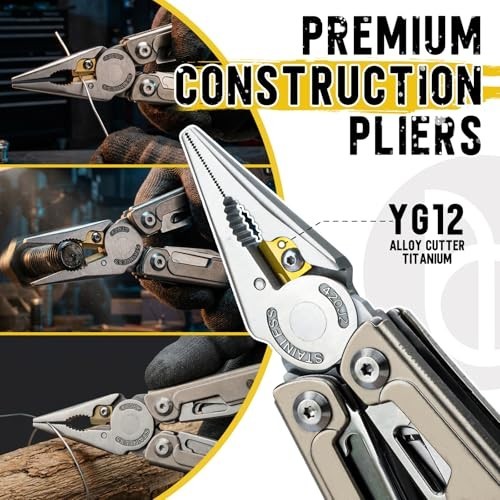 24-in-1 Titanium Multitool Pliers, Ultra-Light EDC Pocket Tool with Sheath, Camp