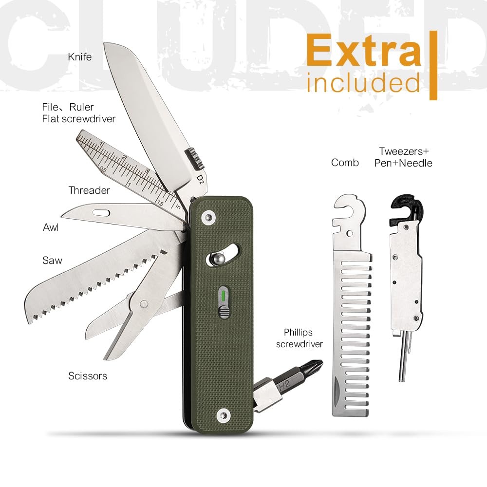 S503G 9-in-1 Mini EDC Pocket Knife Multitool with G10 Handle, Scissors, Screw…