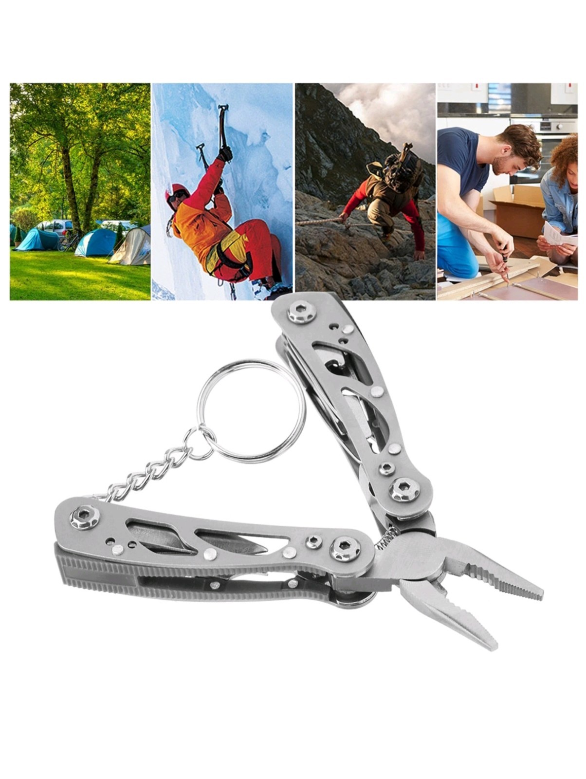 Multifunction Stainless Steel MultiTool – Small Size Folding Pliers with Key Ring