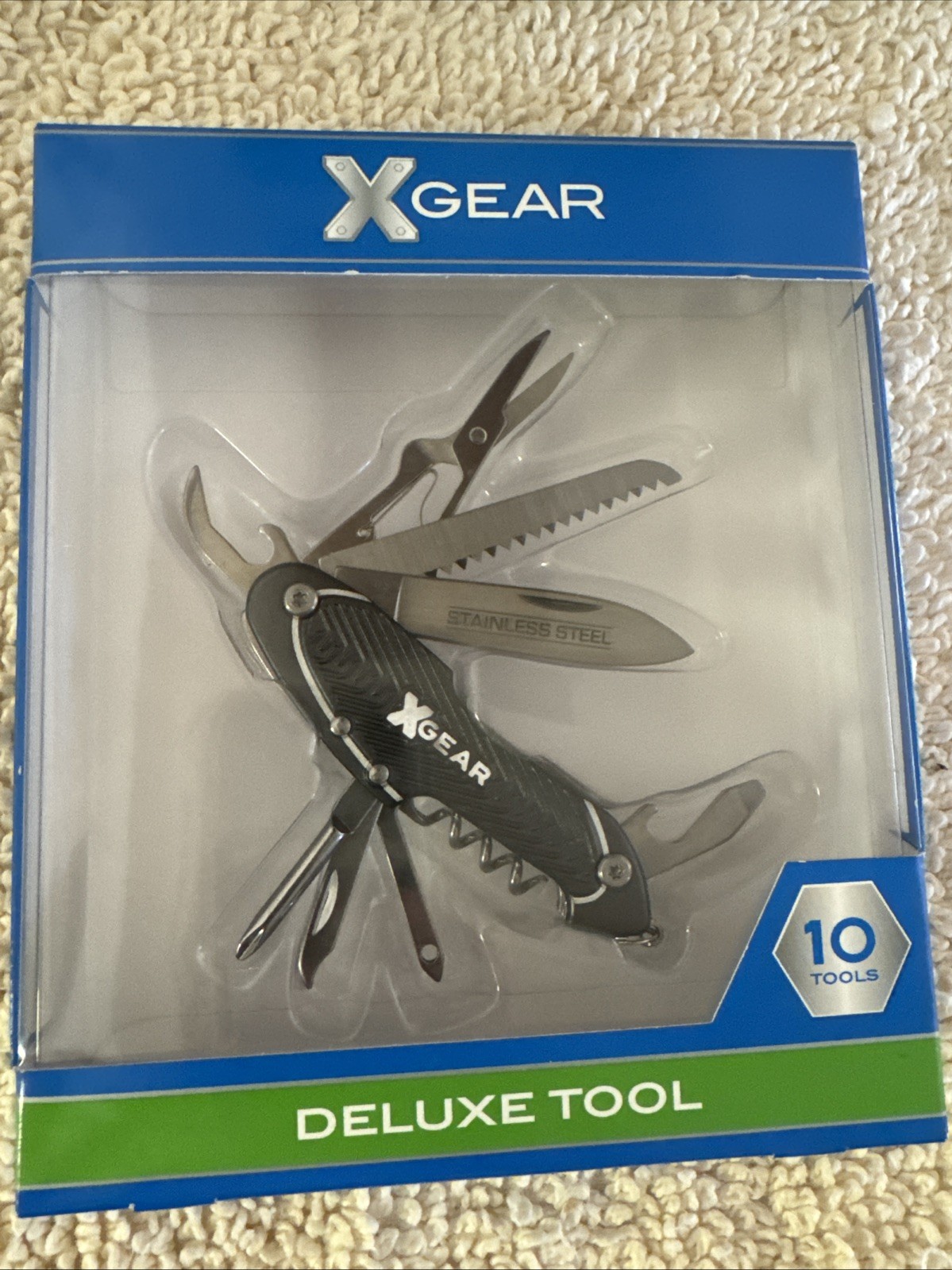 NEW X-Gear Deluxe 10-in-1 Stainless Steel Multi-Tool Camping Survival Tool Gray