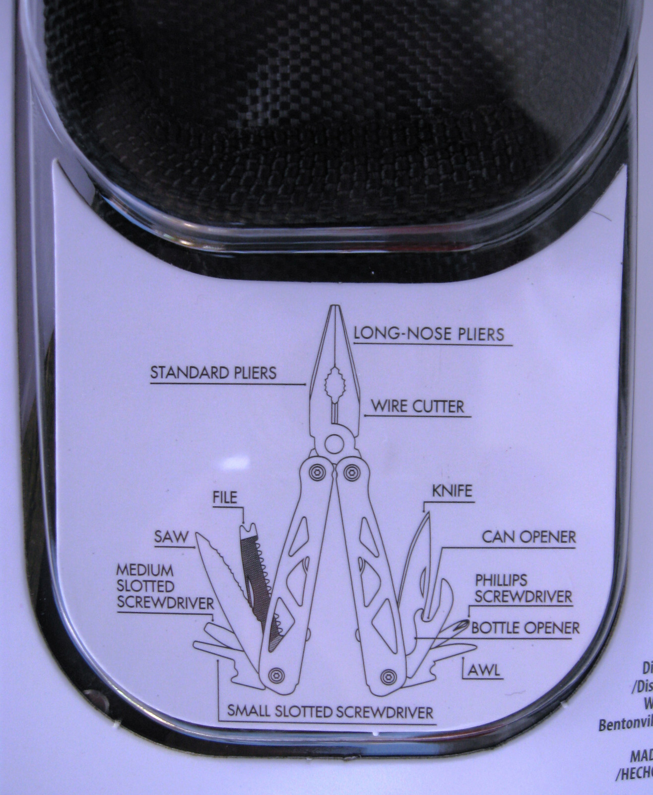 NEW 12-1 Multi-Tool Black Long NosePliers Wire Cutter Knife Etc W/Holder Camping