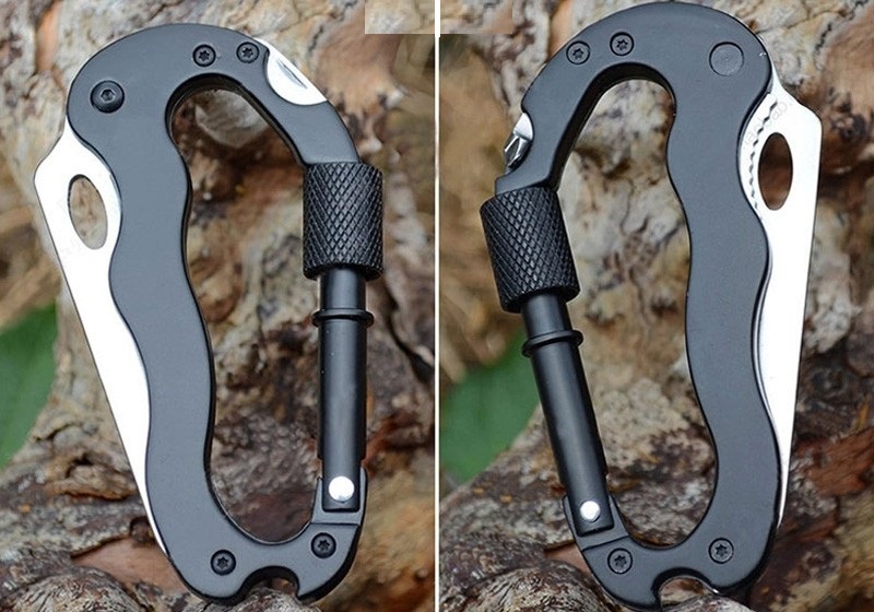 Aluminum Climbing Carabiner Hook Gear outdoor Survival Tools Black Multi 5 in 1