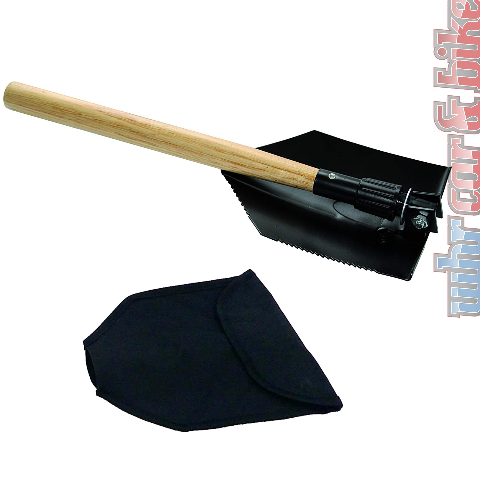 HP Folding Spade Folding with Bag and Wooden Handle 64cm Saw Edge