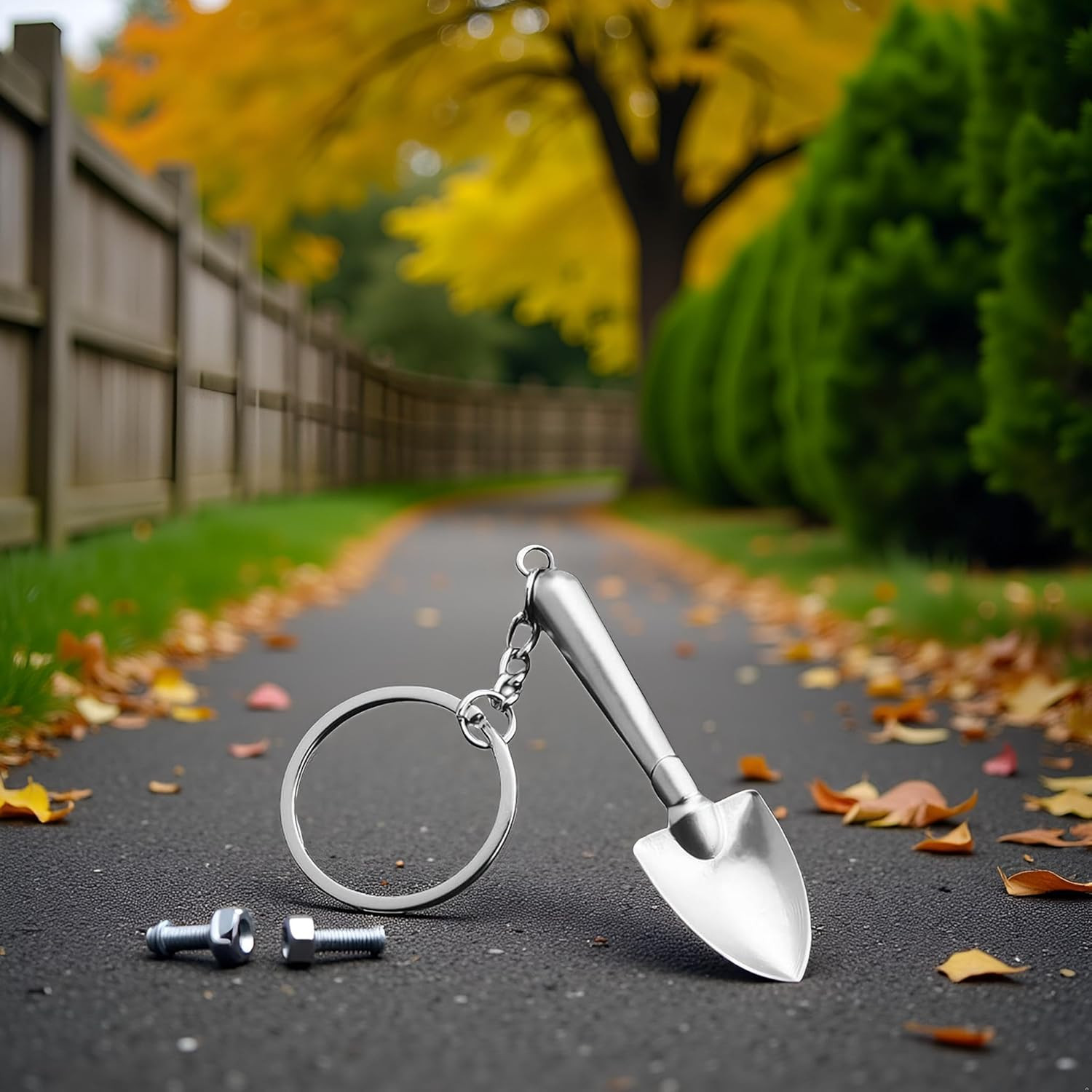 Silver Mini Shovel Tool Keychain,Shovel Keyring Pendant,Wrench Keychain Spanner,