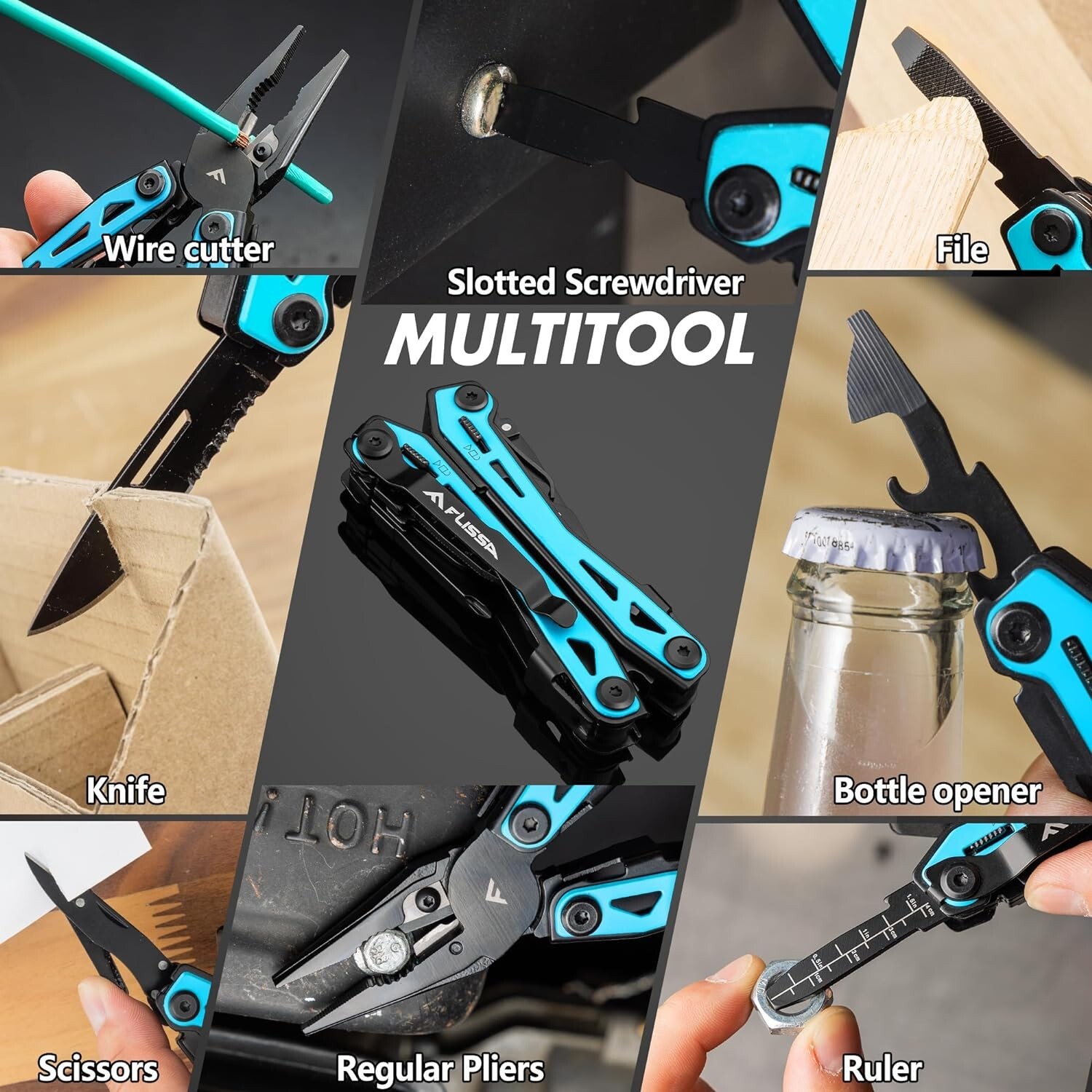 FLISSA 16-in-1 Multi Tool Pliers Stainless Steel EDC Multitool with Pocket Knife