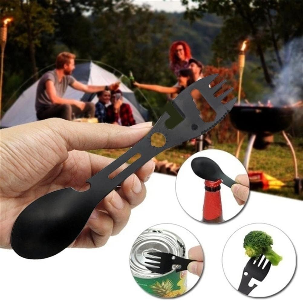Multifunctional Spork Spoon Wrench Portable for Camping Traveling Black