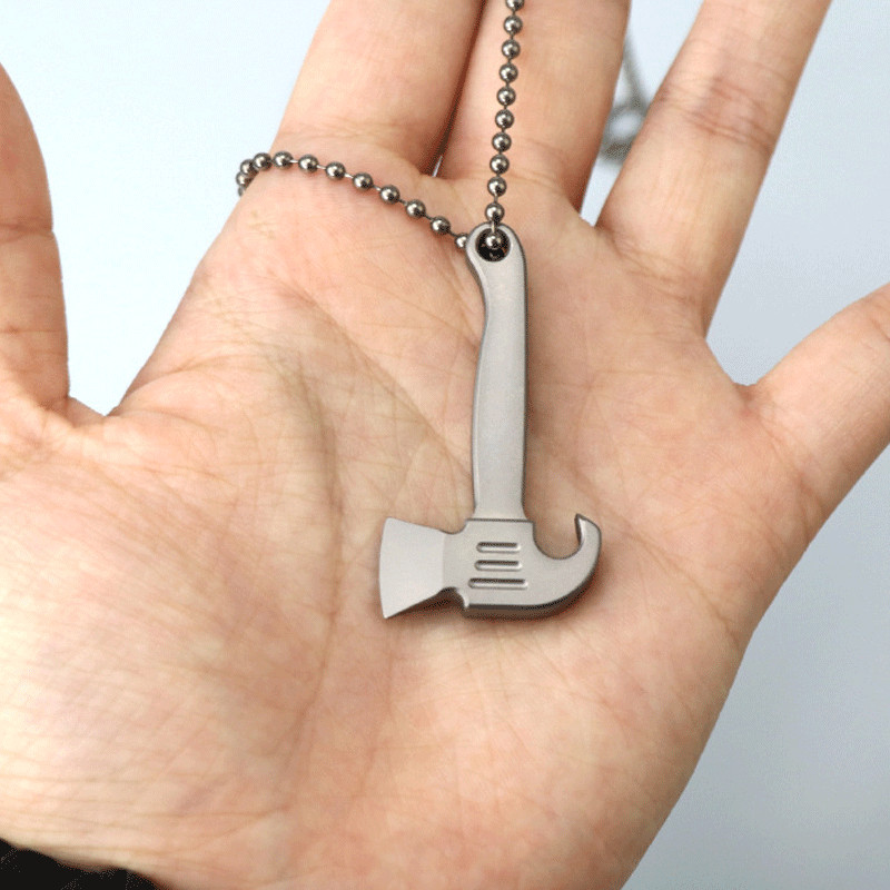 Mini Titanium Alloy Pendant Pry Bar Crowbar Bottle Opener Necklace EDC Keychain