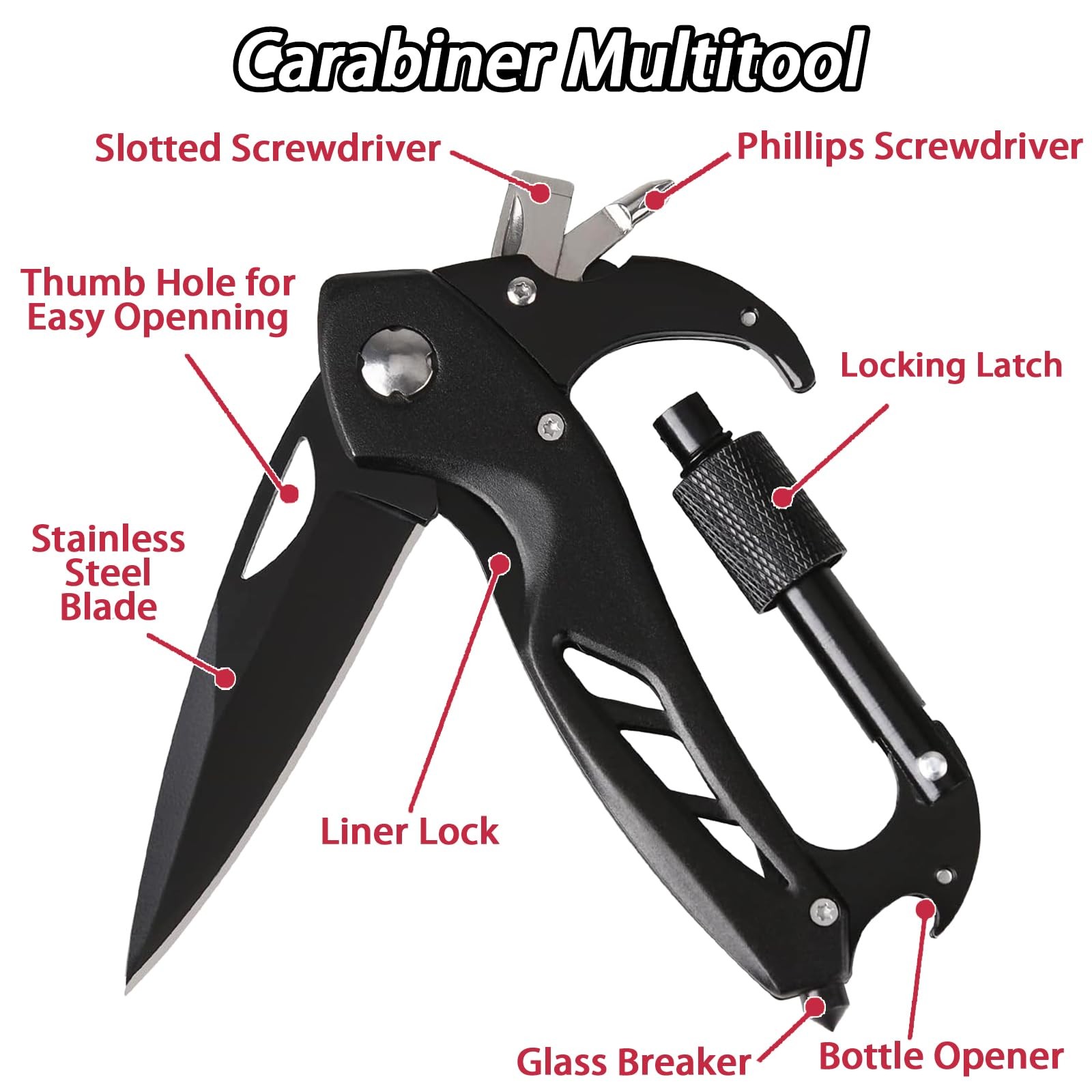 Carabiner with Knife, Multitool Carabiner Pocket Knife, Folding Sharp Knives, St