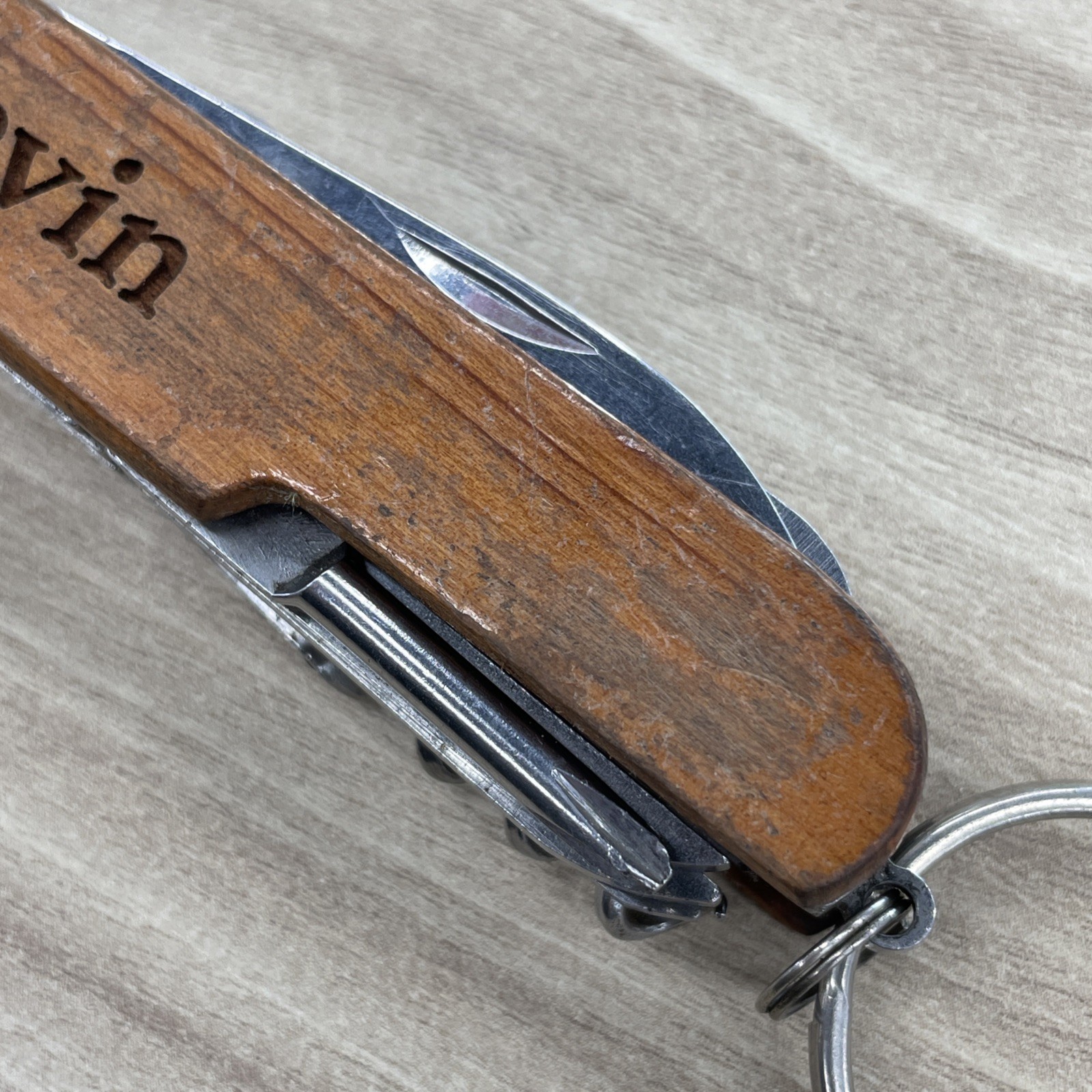 Multi Tool Pocket Knife wood handle Screwdriver, saw, scissors