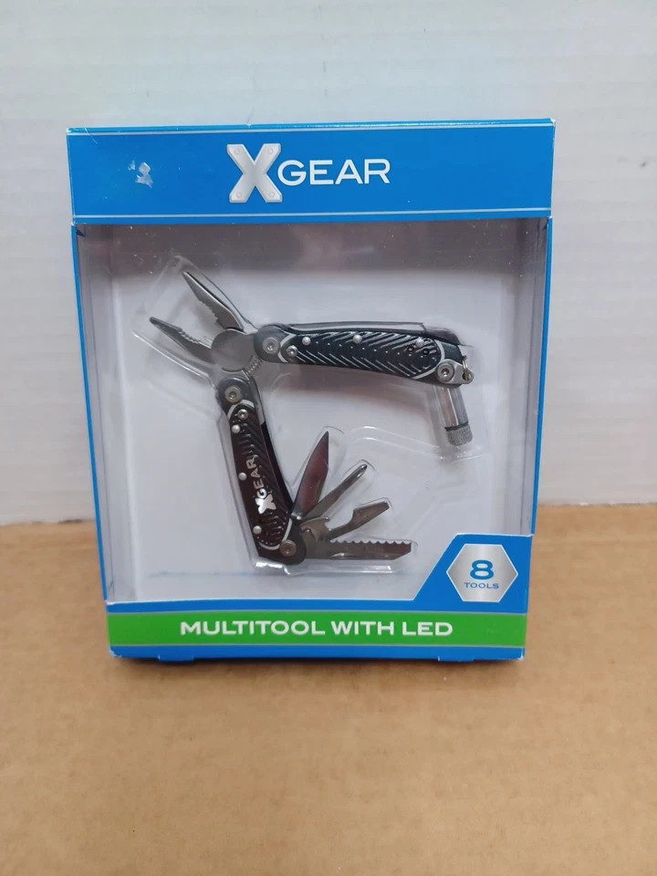 X-Gear 8 Tool Men’s Multi-Function Tool w/Led Light Black NEW