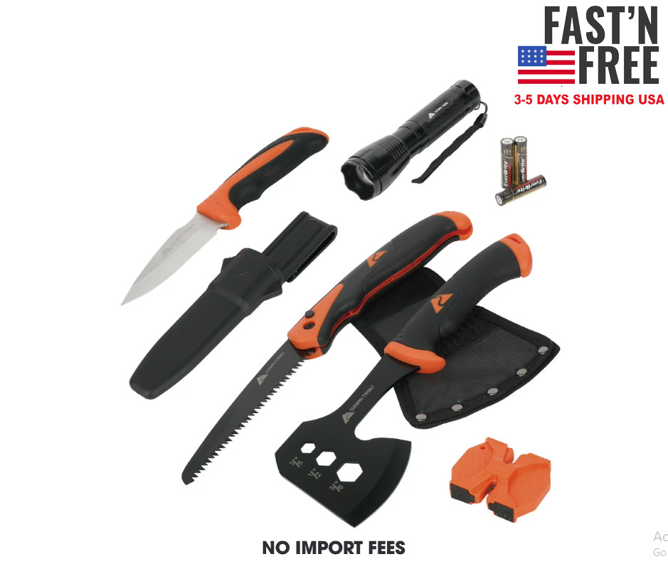 Ozark Trail 7-Piece Camping Multitool Set with Hammer, Axe, Flashlight, Knives